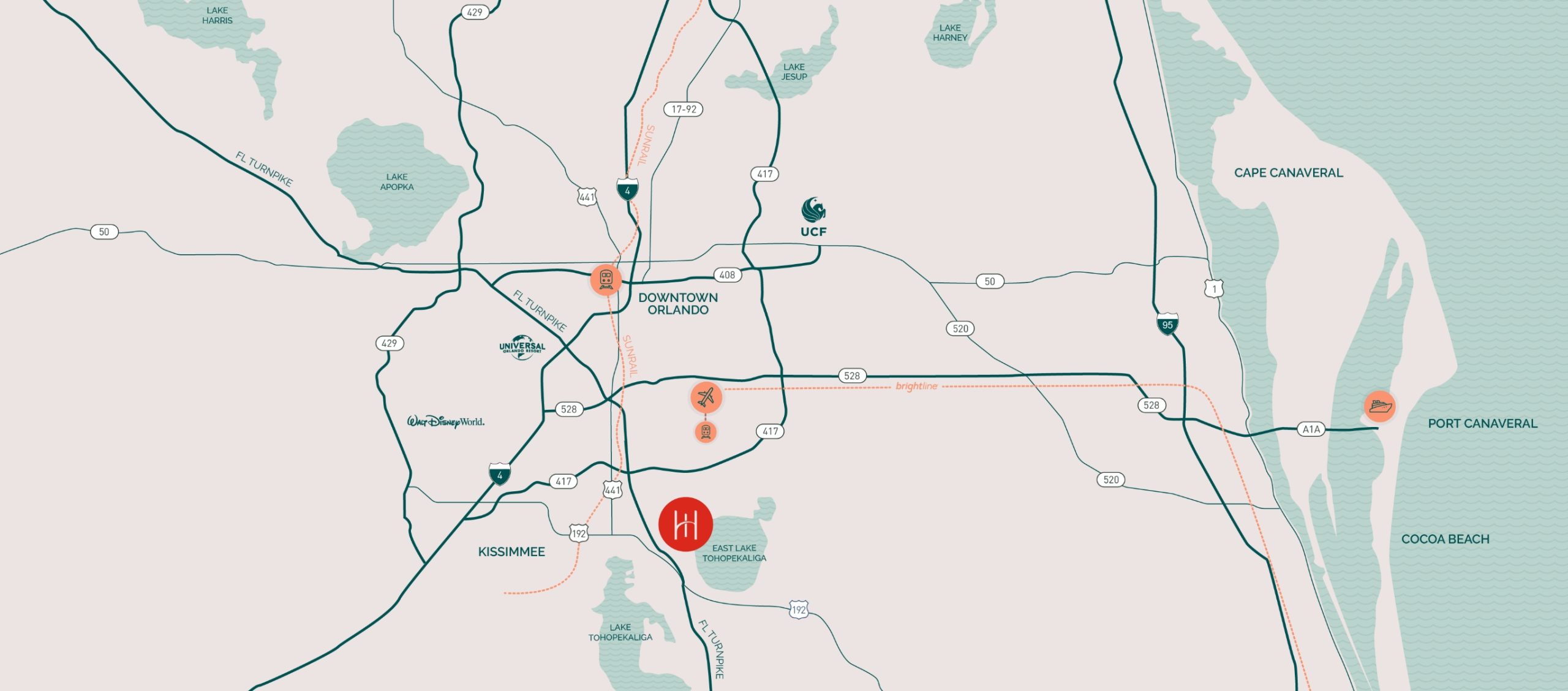 Map Illustration of Orlando and Hilliard Isle in Kissimmee Florida